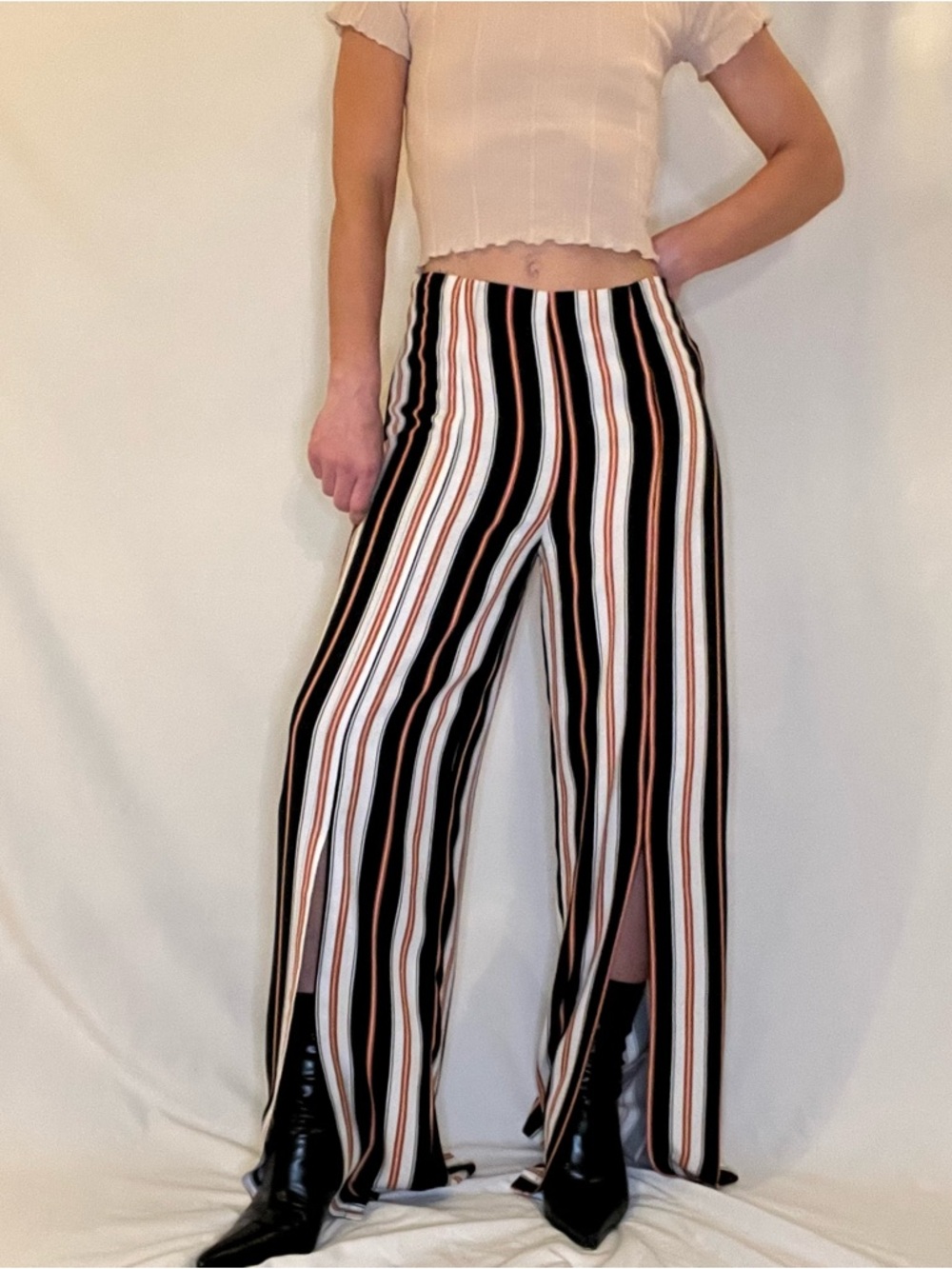Forever 21 Striped High Rise Wide Leg Trouser Casual Dress Pants Women's Medium - Picture 2 of 10